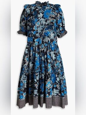 ULLA JOHNSON
Roberta Printed Cotton-Blend Dress with Ruffles Size 6